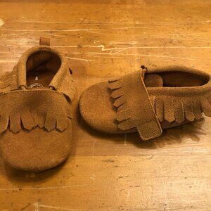 Wonder Nation Brown Leather Suede Moccasins  Size 4 Toddler Velcro Closure